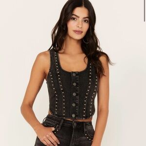 Idyllwind Charcoal Studded Crop Top